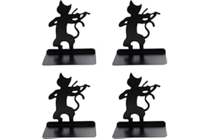 Coolnice 4 Pezzi Fermalibri Antiscivolo Fermalibri in Metallo Reggilibri da Mensola in Nero per Libri Pesanti, Fermalibri decorativi con design Gatto violino per Casa, Ufficio
