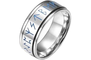 Epinki 8MM Anillo Inoxidable Hombre, Anillo Giratorio Vikingo Que Brilla en la Oscuridad Plata Anillo Antiestres