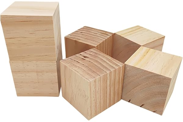 Cubes en bois 8 cm/6 pièces, blocs carrés en bois naturel brut pour travaux manuels, sculpture et projets DIY
