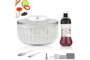 TBRFP Essoreuse à salade électrique 6 l, essoreuse à salade avec couvercle, bouteille à presser et râpe de cuisine de 350 ml, machine à laver électrique avec USB, essoreuse automatique avec couvercle