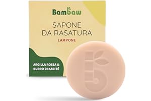 Bambaw Sapone Depilatorio Donna 80g, Sapone Solido Burro di Karité, Sapone Naturale Argilla Rossa, Sapone da Barba per Donna, Sapone Naturale Artigianale, Sapone Depilazione Lampone