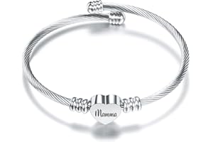 Aosyoisk Cuore Argento Bracciale per le Donne, Nome Braccialetto Gioielli Regali Creativi per Mamma Nonna Zia Compleanno Giorno di Natale Festa della Mamma