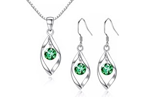Zolkamery Silver Jewellery Set for Women, 925 Sterling Silver Women's Jewellery Sets with White/Blue/Pink Zirconia, Hypoallergenic Twist Pendant Necklace & Hook Dangle Earrings Set Gift with Gift box