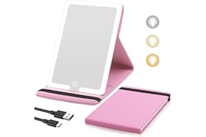 Suupvaor Reise-Makeup-Spiegel mit Licht, beleuchteter Reisespiegel mit PU-Lederhülle, 1500mAh Akku 3-Farben-Lichtmodi, dimmbares LED-Licht, Eitelkeits-Kosmetik-Spiegel