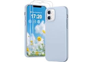 PuyaTeya 3 in 1 Hülle für iPhone 12/12 pro, mit 2 Stück 9H Panzerglas Premium Liquid Silikon Hülle, mit 4-Layer stoßfeste abriebfestes, Soft Mikrofaserfutter für iPhone 12/12 pro (Azurblau)