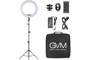 GVM GREAT VIDEO MAKER GVM lampa pierścieniowa LED ze statywem, 48 cm, lampa pierścieniowa LED do telefonu komórkowego, możliwość ściemniania, 3200-5600 K, lampa pierścieniowa LED do portretu Titok, Vlog, YouTube, vlog, oświetlenie pierścieniowe LED do selfie, oświetlenie wideo i fotografia