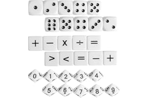 Loscrew Dés d'enseignement 16 mm Mathe Jeux pour enfants 8-12 pour matériel d'enseignement Acrylique (10 cubes d'opération mathe, 10 dés numérotés + 10 dés à points)
