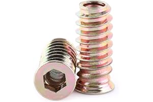 TYENAZA Insert Fileté Bois, 20pcs M6 x 25 mm Inserts d'écrou, Écrous à Visser Douille, Écrou hex fileté en alliage de zinc, Écrou à Tête pour meubles Chaises Lits en bois(M6 x 25 mm)