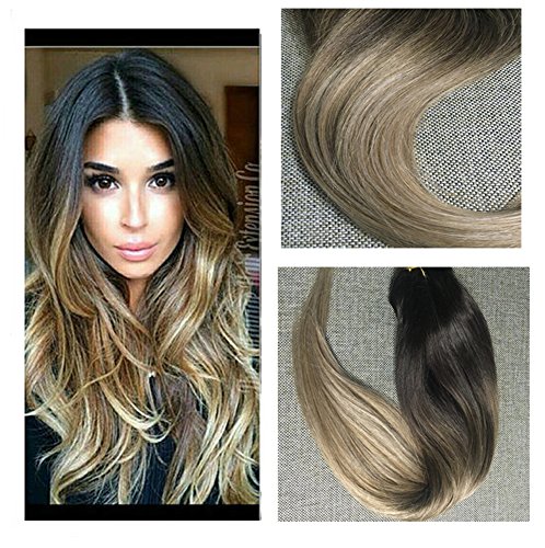 Full Shine 18" 10 Pcs 120g Full Set Clip in Hair Extensions Ombre Balayage Human Hair Clip in Human Hair Extensions Colour #2 Fading to Colour #6#18 Ash Blonde Hair Extensions Human Hair