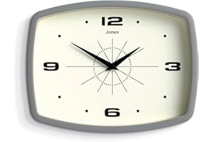 Jones Clocks® Movue Retro zegar ścienny - kwadratowy zegar - prostokątny zegar - zegar kuchenny - zegar biurowy - zegar retro - kolorowy zegar (Szary)