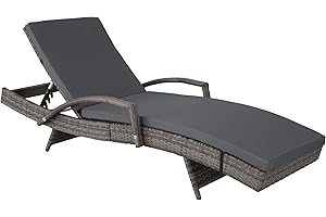‎TECTAKE tectake 800691 Aluminium Polyrattan Sonnenliege, wetterbeständig, leicht und stabil, 5-Fach verstellbare Rückenlehne, inkl. Polster (Grau | Nr. 403147)