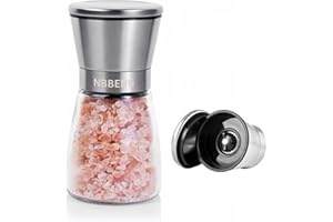 NBBENG Salt and Pepper Grinder with Adjustable Non-Corrosive Ceramic Grinder and 304 Stainless Steel,Glass and Stainless Steel Spice Mills with Adjustable Coarseness - Easy to Use and Fill - Large Capacity
