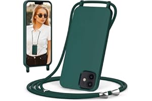 ScandiCasis Handykette für iPhone 12 Mini Hülle mit Band, Handyhülle mit Schnur zum Umhängen, weiche TPU Silikonhülle mit Band [verstellbar] [abnehmbar] Halskettenhülle für iPhone 12 Mini-dunkelgrün