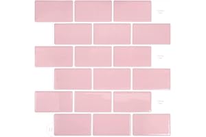 WoStick Vinilos Cocina Azulejos Adhesivos 3D Pegatinas de Baldosas Pared Rosa para la Cocina Baños(10-Piezas 30.5 x 30.5cm