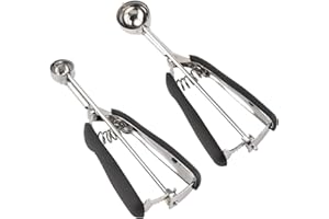 ‎TJ POP Kleines Keksschaufel-Set – 2 Stück, inklusive 1 Teelöffel, 1 Esslöffel, Keksschaufeln zum Backen, aus 18/8 Edelstahl, gute weiche Griffe, schnelle Auslöseröffnung