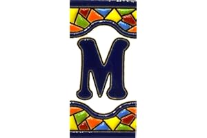 ART ESCUDELLERS Insegna con numeri e lettere fatte di piastrelle di ceramica policroma, dipinte a mano con la tecnica "cuerda seca", nomi indirizzi e segnaletica. Testo personalizzabile. Disegno MOSAICO MINI 7,3 cm x 3,5 cm (LETTERA "M")