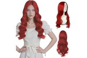 AUYAO Peluca Rojo Brillante, Peluca Onduladas Largo con 1 Redecilla Pelo, Peluca Ondas Larga de Fibra Resistente Calor, Pelucas Mujer Niñas para Cosplay Fiesta Diario