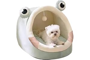 PETCUTE Caseta para gatos interior semicerrada con cojín extraíble, bola de pelo, antideslizante, para gatos y perros de talla pequeña