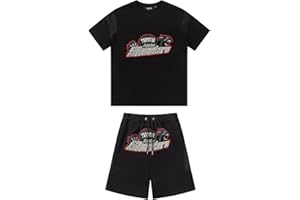 TOWERS Set di Tuta da Uomo e Donne Trapstar di Marca alla Moda,Jogging Sportiva Lettera Ricamata 2 Pezzi Cotone T-shirt e Pantaloncini Casual,Unisex