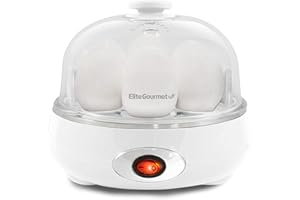 Elite Gourmet EGC322CW Rapid Egg Cooker, 7 Easy-To-Peel, Hard, Medium, Soft Boiled Eggs, Auto Shut-Off, Alarm, 16-Recipe Booklet, Classic White