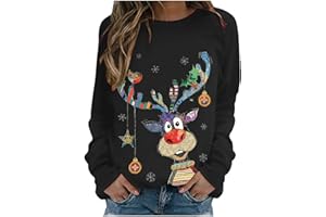 GÉNÉRIQUE Pull Noel Drole Sweatshirt Femme Noël Manches Longues Polaire Chaude Ample Christmas Funny Pullover Col Rond Renne De Lumineux Hiver Vêtements Pulls Sweat Sportswear Tenue Moche Veste Sweatshirts Pour