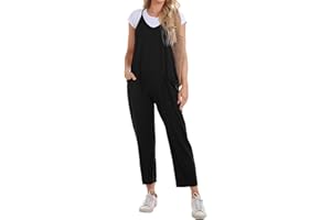 Migcaput Mono Peto Suelto Mujer Verano Pantalones de Peto Mujer Largo Moda Color Sólido Jumpsuits Overalls con Bolsillos Ancha Playa Cómodo Pantalón Rompers