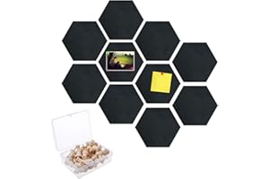 Feelava Pinnwand Korktafel, 10 Stück Sechseckig, Filztafel Memoboard, Schwarze Filzfliesen, Memo-Pinnwände, Hinweis, Gerahmte Pinnwand Mit Pinnnadel für Zuhause, Büro, Klas