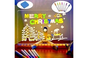 PYLTOR LED Note Board with Colors, Acrylic Dry Erase Board with Light, LED Acrylic Message Board, Light Up Dry Erase Board with Stand and 7 Colors Pen, LED Drawing Board for Kids Christmas (30cm X 20cm)