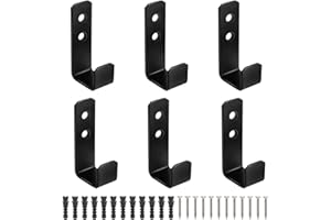 AOROPS 6 ganchos de pared para cargas pesadas, en forma de J, color negro, ganchos de pared para atornillar, resistentes para colgar, artículos voluminosos, soporte de pared