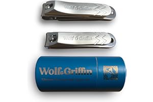 Wolf & Griffin Ultimate Precision 2-Piece Nail Clipper Set | Stainless Steel | Professional Nail Clipping Kit for Fingernails & Toenails | for Men & Women