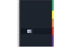Oxford, A4 fyrkantig 5 x 5 anteckningsbok, extra lock, 100 mikroperforerade ark, 5 flikar