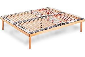 Marcapiuma - Rete a Doghe Fissa Matrimoniale 160x200 cm Alta 35 cm Modello Nature Med Legno Faggio Naturale Resinato e Multistrato + 5 Piedi Legno Massello Faggio Ortopedica 100% Made in Italy