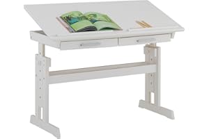 ‎IDIMEX IDIMEX Kinderschreibtisch Olivia aus Kiefer in weiß, schöner Schülerschreibtisch neigungs- und höhenverstellbar, praktischer Jugendschreibtisch mit Schubladen