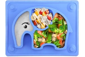 SILIVO Suction Plate Baby Non-Slip Silicone Baby Plate, Toddler Plate, Suction Plates and Placemat for Babies Weaning(10"x7.8"x1.1")