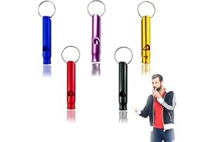 ROONTIN Loud Aluminum Emergency Survival Whistle - 5 Pack Outdoor Safety Whistles for Hiking, Camping, and Sports, Small