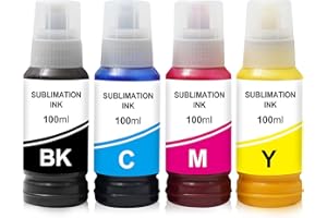 Yongairuink 400ml Sublimation Ink for EPS ET2400 ET-2720 ET-2760 ET-2800 ET-2803 ET-2850 ET-4800 ET-15000 ET-3760 Inkjet Printer Heat Press on Mugs T Shirts Pillows (1BK 1C 1M 1Y)