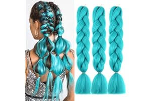 PORSMEER Extensions de Cheveux Synthétiques pour Tressage - Texture Yaki Facile à tresser,Lot de 3 Meches pour Tresses Africaine pré-étirée - 61 cm - Couleurs Aqua Blue