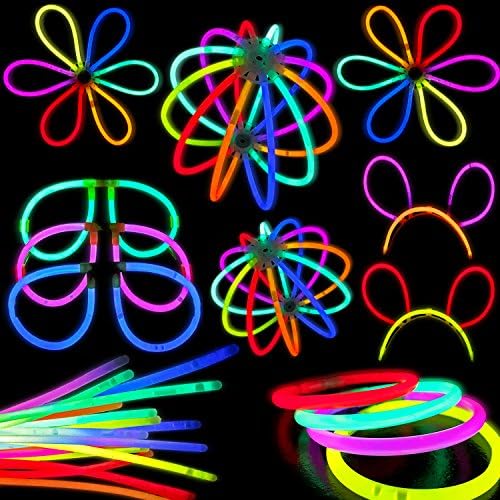 100 Glow Stick Party Pack - Premium Glow Sticks Kit - Large - Includes accessories to create 50 Bracelets - 5 Bunny Ears - 5 Glasses - 3 Glow Balls or 6 Flowers - 4 Triple Bracelets -