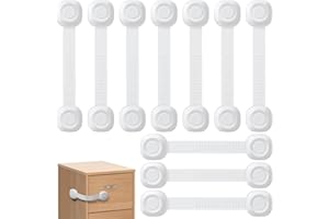 ECHOCUBE Child Safety Drawer Locks, Baby Proofing Cabinet Strap Locks with Adhesive 10 Packs, Adjustable Baby Safety Locks for Cupboard, Fridge, Toilet, Trash (White)