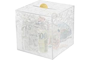 Viitech Clear Piggy Bank, 12 x 12 x 12cm Must Break to Open Acrylic Piggy Bank, Square Stone Texture Acrylic Money Saving Box for Budget and Save, Coin and Cash