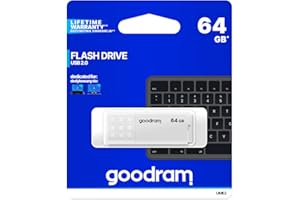 Goodram - UME2 Pamięć Flash USB, Pendrive USB 2.0, 64 GB - Prędkość Odczytu do 20 MB/s - Prędkość Zapisu do 5 MB/s - Nasadka Ochronna - Materiał Antypoślizgowy - Biały