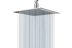 Gusto Coherence Rainfall Shower Head 8 inch Square Fixed Overhead Showerhead with Angle Adjustment Stainless Steel Silver, Chrome Finish Removable Replacement Rainforest Waterfall Rain for Bathroom