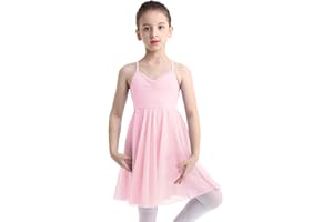 IEFIEL Vestido de Lírico Ballet para Niña Maillot de Gimnasia Rítmica con Falda Tul Vestido de Danza Contemporánea Body de Ballet Disfraz de Bailarina 3-16 Años