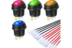 Gebildet 4pcs 230V AC 6A/125V 10A SPST 3Pin 2Posizioni ON/OFF Rosso/Blu/Giallo/Verde LED Illuminato a Luce Impermeabile Interruttore a Bilanciere Interruttore a Levetta (Connettore filo 12pcs)