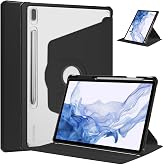 Samsung Galaxy Tab S7 FE LTE T737 T736 T733 T730 ile uyumlu Kılıf Termik Kalem B&ouml;lmeli D&ouml;nebilen Standlı Case Siyah