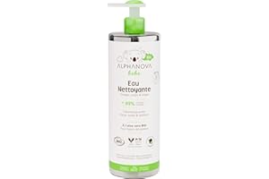 ALPHANOVA bébé - Eau Nettoyante naturelle et Bio - Visage, Corps, Main Bébé - peaux sensibles - Certifiée Bio - Sans Rinçage - 400ml
