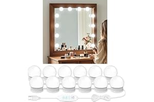 YelaJoy LED Vanity Mirror Lights with 12 Stick On Dimmable Bulbs, 3000K 4500K 6500K & 10 Brightness Levels Adjustable, Plug in USB Cable, Mirror Lights for Makeup Desk Bathroom Dressing Room