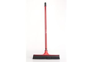 V7 Universal-Kehrbesen, V-Besen mit V-förmigen Borsten, Teleskop-Stiel und Gummilippe zum mühelosen Entfernen von Tier-, Haaren, Staub, Schmutz, Wasser, rot