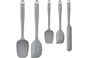 HOTEC Set di 5 spatole in gomma siliconica per uso alimentare per cucina, cottura e miscelazione ad alta resistenza al calore, antiaderente, lavabile in lavastoviglie, senza BPA,Grigio
