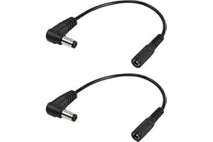 RIIEYOCA Cable de extensión de alimentación de CC de 5,5 mm x 2,1 mm Cable de extensión de Enchufe Macho a Hembra en Forma de L en ángulo Recto de 90 Grados 20 cm(2 Piezas)